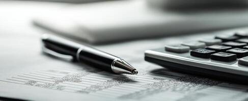 The pen and calculator for efficient financial analysis and documentation at the office. photo