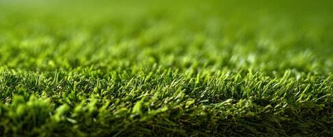 The vibrant green blades of artificial grass creating a lush, textured background. photo