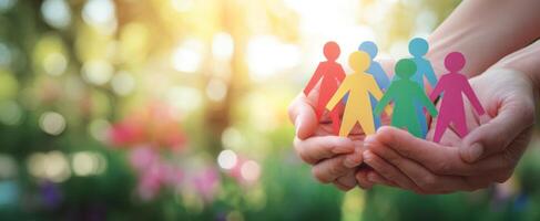 The colorful paper cutouts representing unity and support in a nurturing environment. photo