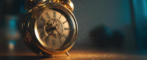 The Elegant Golden Alarm Clock Capturing the Essence of Time Management photo