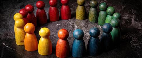 The colorful wooden figurines forming a circle of unity and connection. photo