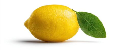 The vibrant lemon with green leaf on a clean white background photo