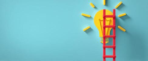 The ladder reaching towards a lightbulb symbolizing creativity and innovation. photo