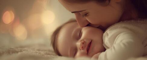 The mother and baby sharing a tender moment of love and joy. photo