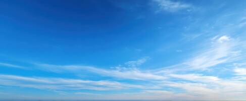 The panoramic view of a clear blue sky with scattered clouds. photo