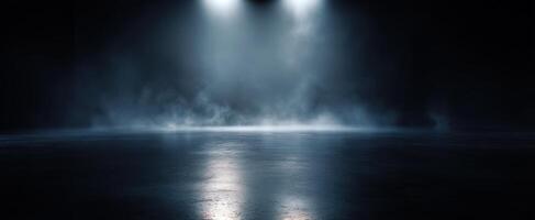 The ethereal stage illuminated by dramatic spotlights and swirling smoke. photo