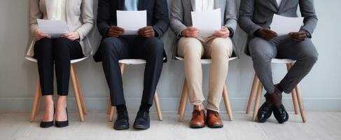 The candidates waiting for their job interviews in a professional setting. photo