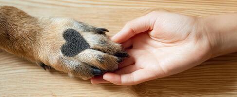 The Heartfelt Connection Between a Dog's Paw and Human Hand photo