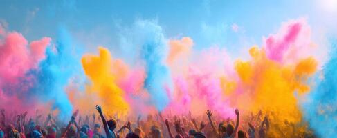 The vibrant celebration of color at a joyful outdoor festival. photo
