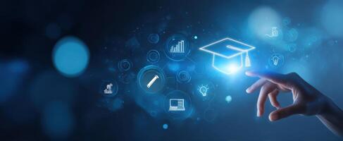 The graduation cap glowing in a digital learning environment photo
