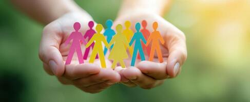 The Colorful Paper Figures Symbolizing Unity and Togetherness in Caring Hands photo