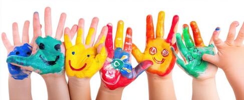 The Vibrant Hands of Children Showcasing Artistic Expression and Joy. photo