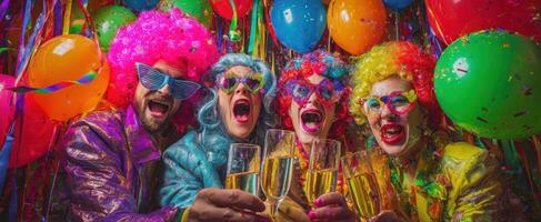 The Colorful Clowns Toasting at a Joyful Celebration Party photo