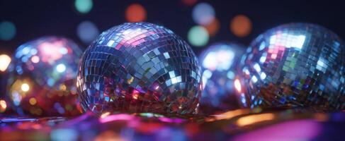 The shimmering disco balls illuminating a vibrant party atmosphere photo