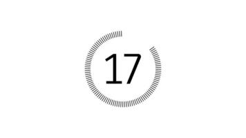 20 second second countdown timer with circular animation on white background. Countdown timer from 20 second to 0 second with modern technology style video