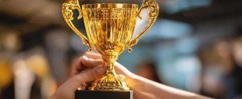 The Golden Trophy Holds the Essence of Achievement and Celebration photo