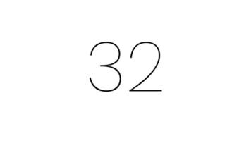 Modern countdown timer from 35 second to 0 second with black minimalist number on white number. 35 second clean countdown timer with minimalist style video