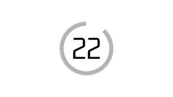 25 second second countdown timer with circular animation on white background. Countdown timer from 25 second to 0 second with modern technology style video