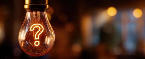 The glowing question mark light bulb symbolizing creativity and curiosity. photo
