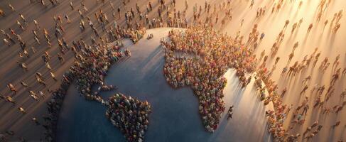 The globe surrounded by a diverse crowd celebrating togetherness and unity. photo