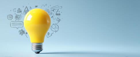 The yellow lightbulb representing creativity and innovative ideas in modern design. photo