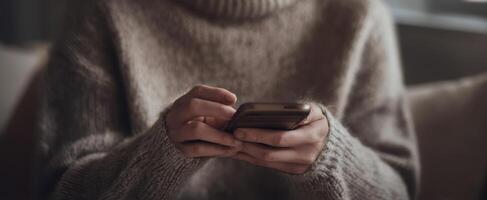 The Hands of a Person Using a Smartphone in a Cozy Setting photo