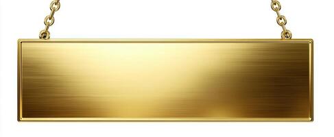 The gold blank sign with chains for elegant branding and advertising opportunities. photo