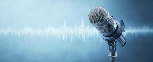 The microphone capturing sound waves in a professional audio environment. photo