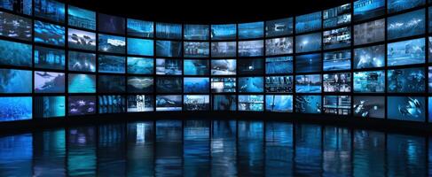 The immersive experience of multiple displays in a modern digital space. photo