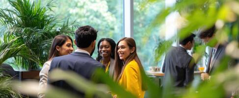 The vibrant networking session among professionals in a modern office setting photo
