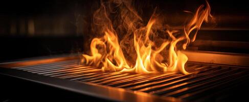 The Flames Erupting from a Grill Ready for Summer Cooking photo