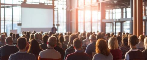 The audience engaged during an inspirational conference in a modern setting. photo