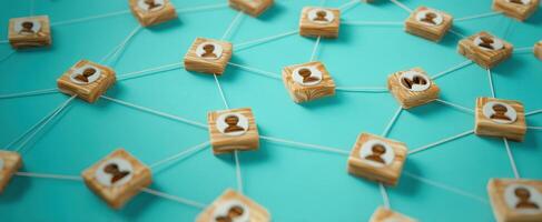 The network of connected user profiles on a vibrant turquoise background. photo