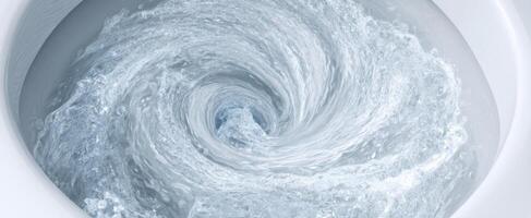 The swirling water in a modern toilet bowl during a flush cycle photo