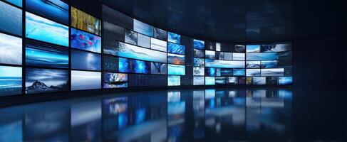 The digital wall displaying a variety of vibrant images in a modern setting. photo