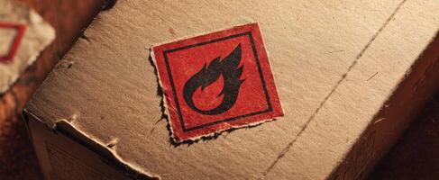 The Flammable Warning Label on a Rustic Packaging Box photo