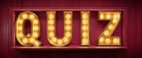 The illuminated quiz sign showcasing vibrant Marquee letters on red background. photo