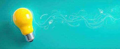 The yellow light bulb representing creativity and innovation with dynamic flow lines. photo