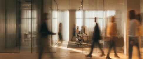 The modern office buzzes with activity and collaboration among professionals. photo