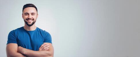 The Confident Man Smiling with Arms Crossed in a Casual Portrait photo