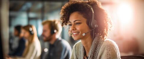The focused call center agent providing exceptional customer service. photo