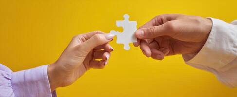 The Hands Joining Together to Complete a Puzzle Piece photo