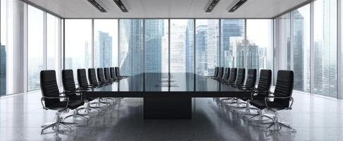 The modern conference room with panoramic views and sleek design. photo