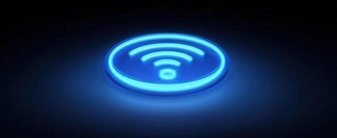The glowing blue WiFi symbol representing modern wireless connectivity and technology. photo