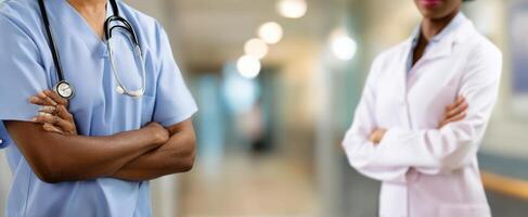 The healthcare professionals showcasing teamwork in a hospital setting. photo