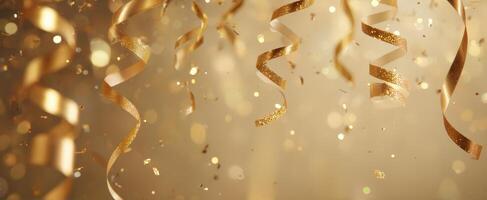 The golden streamers creating a festive atmosphere for celebrations and events. photo