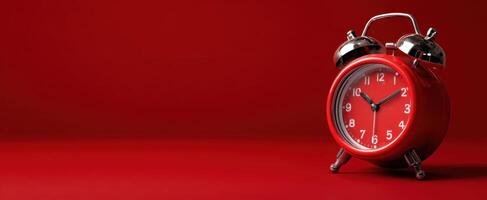 The vibrant red alarm clock symbolizing urgency and time management. photo