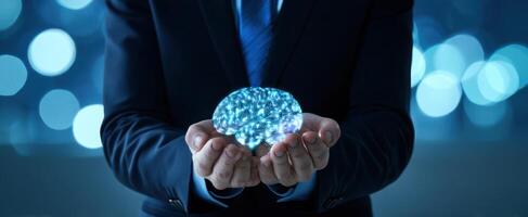 The glowing brain concept representing innovation and intelligence in modern business. photo