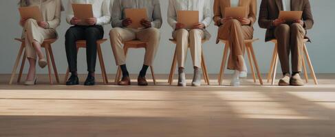 The candidates awaiting their turn during a job interview in a bright room. photo