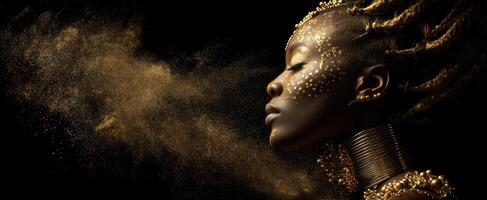 The magnificent portrait of a woman with golden accents and artistic flair. photo